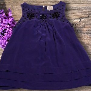 F 21 • Dark Purple Embellished Silk Blouse Size M